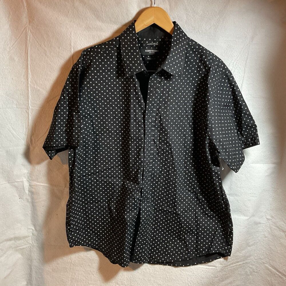 Kenneth Cole Men’s Button Down Short Sleeve Shirt 1X Black